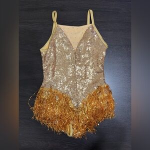 Weissman Sparkling Gold Sequin Fringe Dance Costume LC (Child Large)
